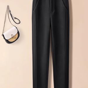 TEMU 가을 겨울 여성용 두꺼운 보온 트위드 하렘 팬츠 스키니 파이프 팬츠