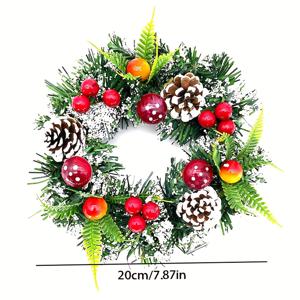 TEMU 1개 수제 느낌 인공 크리스마스 리스 - 빨간 열매, 솔방울, 눈 덮인 가지 & 미니 장식 포함 - 현실적인 인조 그린리 도어 행잉 장식 / 야외 크리스마스 트리 또는 문용 - 내구성 있는 플라스틱 데코