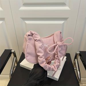 TEMU 코듀로이 여성용 우아한 숄더백. 리본 자수 액세서리 - 조절 가능한 스트랩 - 지퍼 잠금 - 폴리에스터 안감 - 숄더백 또는 핸드백으로 착용 가능 - 여성용 귀엽고 컴팩트한 언더암 백, 일상용 지갑,다용도 액세서리, 디자인,시크한 핸드백,내구성 있는 원단,작은 핸드백,스타일리시 레이디스,트렌디한 액세서리|슬링백