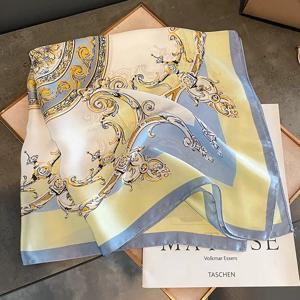 TEMU 1개 여성용 100% 실크 스카프 & 숄 - 럭셔리 멀티유즈 골든 & 페이즐리 프린트 파스텔 블루 터키석 - 우아한 넥 랩, 헤어밴드, 팔찌 스타일 칼라 - 가볍고 통기성 좋은 사계절 다용도 액세서리