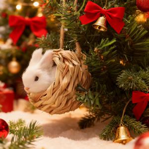 TEMU 핸드룩 레진 3D 토끼 둥지 크리스마스 장식 - 미니 화이트 토끼 포함, 핸드페인팅 느낌의 볼 둥지 & 리얼리스틱 토끼 장식, 크리스마스 트리, 정원, 파티오, 사무실 & 반려동물용, 내구성 있는 휴일 장식 선물, 여성을 위한 크리스마스 데코