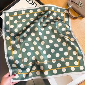 TEMU 1개 여성용 우아한 그린 & 물방울 무늬 실크 스퀘어 스카프 - 20.87인치 대형 럭셔리 손세탁/전문 드라이 크리닝 가능, 캐주얼 외출 & 포멀 행사에 다용도, 통기성 좋은 경량 원단, 패션 액세서리 | 스타일리시 헤드스카프 | 실크 원단