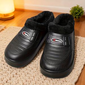 TEMU 남성용 겨울 따뜻한 슬립온 스노우 부츠, 플러시 안감 - 미끄럼 방지 고무 밑창, 둥근 토 & 아치 지지, 레드/레드/