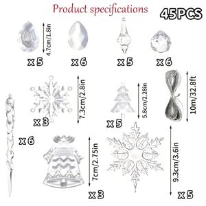 TEMU 45개 스타일 투명 크리스마스 트리 장식 - 장식용 아이스 드롭, 웨딩 & 약혼 파티 장식, 전기 불필요, 내구성 좋은 플라스틱 행잉 장식 (축제용 겨울 원더랜드, 크리스마스 장식)