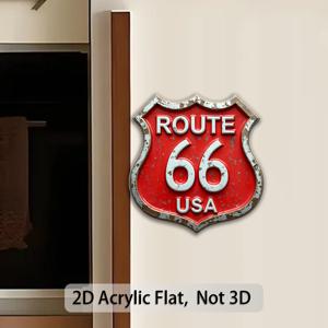 TEMU 1개 루트 66 미국 번호판 냉장고 자석 - 빈티지 레드 & 화이트 실드형 아크릴 사인, 냉장고/냉동고용 강력 고정, 레트로 66 장식, 주방 & 로드 트립 액세서리 (자석 미포함), 2D 평면