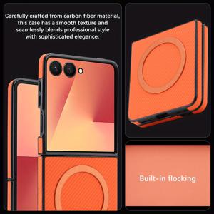 TEMU 새로운 오렌지 플레인 인조 가죽 카본 파이버 텍스처 마그네틱 케이스, 삼성 Z Flip 7 폰, 갤럭시 Z Flip 7FE/Z Flip 6/Z Flip 5/Z Flip 4에 적합, 레트로 충격 방지 보호 커버, 크리스마스 및 커플 및 친구를 위한 완벽한 선물