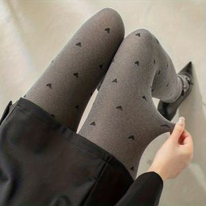 TEMU 1개 여성용 따뜻한 겨울 레깅스 - 하트 & 도트 무늬 (블랙/화이트) - 통기성 메쉬 패널, 신축성 보온 타이츠, 내구성 있는 그레이 언더웨어, 손세탁/드라이클리닝, 캐주얼 & 스타킹용