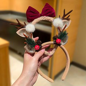 TEMU 2개 여성용 크리스마스 사슴뿔 머리띠, 리본 & 사슴뿔 포함 - 레드 & 겨울 휴일 헤어 액세서리, 크리스마스 파티용 부드러운 플라스틱 헤어 밴드, 선물