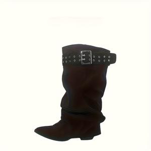 TEMU 여성용 웨스턴 와이드-에일 풀온 니하이 부츠 - 뾰족한 토 청키 힐 올시즌 부츠, 라운드 고무 밑창, 패브릭 어퍼, 청바지와 드레시 아웃핏, 캐주얼부터 스마트웨어까지 (모든 행사에 적합한 부츠)