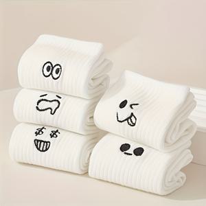 TEMU 5쌍 남성용 미드캐프 만화 캐릭터 패턴 양말 - 단색 캐주얼 크루 양말, 가을/겨울용 핸드워시 드라이클리닝 가능, 트렌디 커플 양말