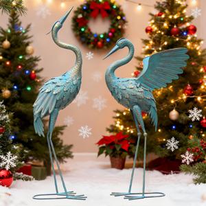 TEMU 33-37인치 금속 크레인 정원 조각상 장식, 야외 조각상, 새 정원 조각품 & 조각상, 마당 파티오 잔디 뒷마당 수영장용 야외 장식, 빈티지 펼친 날개 크레인, 2개 세트, 크리스마스 장식