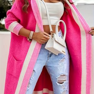 TEMU 여성용 캐주얼 후드 가디건 - 소프트 핑크, 경량 오픈 프론트 디자인, 청바지 & 드레스에 어울리는 사계절 레이어링 아이템, 스타일리시 오버레이, 립 엣지