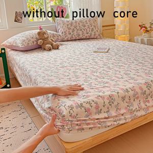 TEMU 알레르기 없는 플로럴 핏 시트 세트, 베개 커버 포함, 부드럽고 편안한 통기성 폴리에스터 침대 커버, 기계 세척 가능한 짠 인쇄 침구, 90gsm 경량 원단, 30-34cm 두께의 매트리스에 적합 - 침실과 게스트 룸에 이상적