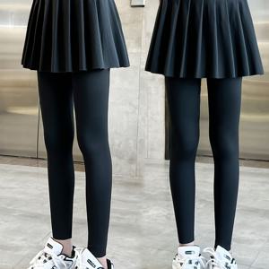 TEMU 여아용 스타일리시 요가 바지 2벌 세트, 어린 아이들에 적합, 가볍고 봄/여름 레깅스, 스커트 바지, 샤크 팬츠.