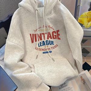 TEMU 새로운 가을/겨울 여성 후드티, 한국 스타일 프린트 루즈 커플 재킷, 캐주얼 스타일, 단색 풀오버, 다용도 및 심플한 아우터, 패셔너블하고 트렌디함, 통근에 적합, 독특한 레터 프린트 특징