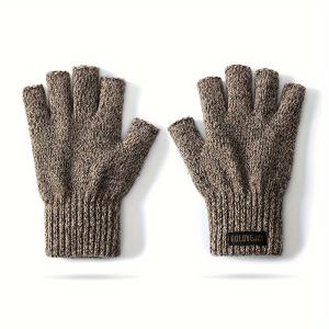 TEMU 1쌍 GOLOVEJOY 남성용 보온 울 반장갑 - 겨울 방풍 방한 따뜻한 핸드워머, 스키, 스노보드, 야외 활동용 핑거리스 디자인, 캐주얼 솔리드 컬러 (손세탁 가능) - 크리스마스/할로윈