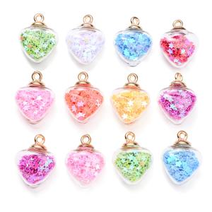 TEMU 10개 반짝이는 하트 유리 참스와 스팽글 & 별 콘페티 - 15x23mm DIY 주얼리 만들기용 소원병 펜던트, 팔찌, 귀걸이, 목걸이 - 데이 공예 재료, 주얼리 만들기 참스