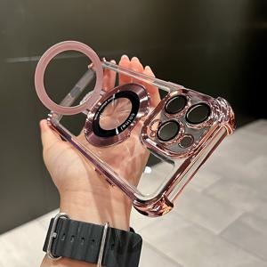 TEMU 아이폰 11, 12, 13, 14, 15, 그리고 16 Pro Max Plus와 호환되는 투명 전기 도금 아크릴 마그네틱 보호 케이스는 최신 아이폰 시리즈 폰 케이스 및 무선 충전 마그네틱 스탠드에 적합합니다.|아이폰케이스