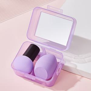 TEMU 미러와 보관함, 뷰티 블렌더, 건습 겸용 파운데이션 블렌더가 포함된 2개 세트의 미용 에그 및 버섯 모양 메이크업 스펀지, 여행이나 출장 중 메이크업 도구를 편리하게 휴대할 수 있는 제품