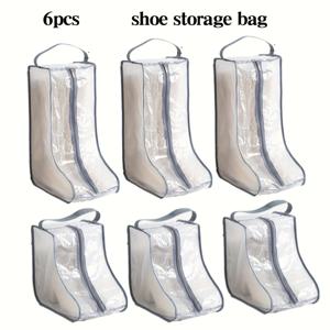 TEMU 6개 세트의 손잡이가 있는 먼지와 습기를 방지하는 신발 보관 가방, 플랫, 발목, 허벅지 부츠에 적합한 여행용 신발 정리함, 손세탁 가능 - 블랙 & 그레이