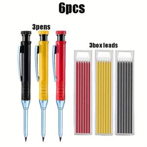 TEMU 2.8mm 금속 롱팁 목공용 메커니컬 연필 세트, 3가지 색상 선택 가능, 깊은 구멍 스크라이빙 목공용 연필, 엔지니어링 드로잉 스크라이빙 연필, 미세 필기 도구 (연필 3개 + 리드 3박스)