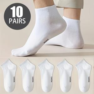 TEMU 10 쌍 남녀 공용 운동용 발목 양말, 통기성으로 땀 흡수, 간단한 단색, 문자 패턴, 폴리에스터 95% 스판덱스 5%, 기계 세척 가능, 니트 소재, 260g/m² - 봄/여름 컬렉션, 땀 방지|여름잠옷