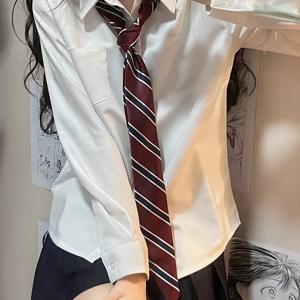 TEMU 빨간 체크무늬의 넥타이가 있는 귀여운 긴팔 셔츠 - 폴리에스터, 올시즌, 포켓 디테일, 학교복 셔츠에 완벽한 디자인, 폴리에스터 소재