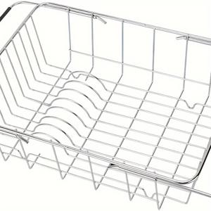 TEMU 스테인리스 스틸 배수 바구니 - 싱크대, 카운터 및 테이블용 3-in-1 확장식 식기 건조 랙 - 녹 방지 304 강철, 접시, 그릇, 머그컵 및 칼 붙이용 다목적 식기 정리함|식기건조대|사각싱크볼|식기건조기