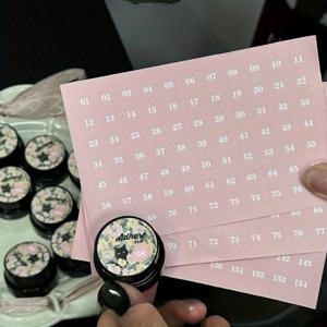 TEMU 3개 세트 네일 폴리쉬 색상 번호 스티커 - 플로럴 글리터 자체 접착 라벨, 사무용품 및 정리용 - 내구성 있는 플라스틱, 쉬운 부착, 1-219 컬러 코드 디자인, 매트 마감 데칼