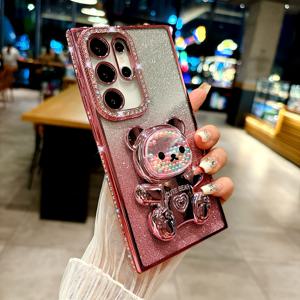 TEMU 새로운 귀여운 폰 케이스, 장식 프레임, 반짝이는 보이지 않는 3D 비즈 하트 베어 폰 스탠드, 삼성 S25 울트라/S24/S23+/S24 플러스/S24 울트라/S23 울트라에 적합합니다. 생일과 휴일에 완벽한 선물입니다.