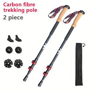 TEMU 2개입 3K 탄소 섬유 하이킹 스틱, 경량 텔레스코픽 모델 및 금속 잠금장치, 야외 캠핑 및 등산 장비