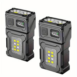 TEMU 1/2개 미니 버스트 LED 듀얼 라이트 손전등, USB 충전식, COB 사이드 라이트/빨간색과 파란색 조명, 금속 클립 디자인, 자석 유인력, 충전식 손전등, 강력한 핸드헬드 손전등, 강력한 손전등|후레쉬