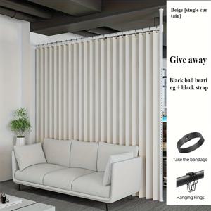 TEMU 1pc 스타일 접이식 파티션 커튼 - 현대적인 보호 반투명 폴리에스터 링 매달기, 거실 및 침실용 100% 폴리에스터 디자인, 조명 제어 프라이버시 섀드, 거실 커튼, 문 패널 디자인, 예술적인 방 분리, 우아한 방 분리, 쉽게 매달 수 있는 커튼