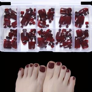TEMU 여성 및 소녀용 120개 광택 레드 프레스온 발톱 - 짧은 스퀘어 아크릴 풀 커버 인조 손톱, Y2K 스타일, 진한 버건디 색상, 캐주얼 복장에 완벽, 네일 액세서리, 패션 액세서리, 세련된 디자인, 정리 보관함