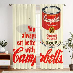 TEMU 캠벨스 빈티지 치킨 노들 수프 커튼 - 세탁 가능한 폴리에스터, 디자인으로 쉽게 걸 수 있는 로드 포켓, 거실 장식에 이상적, 거실 커튼 | 빈티지 스타일 커튼 | 세탁 가능한 원단, 거실 커튼