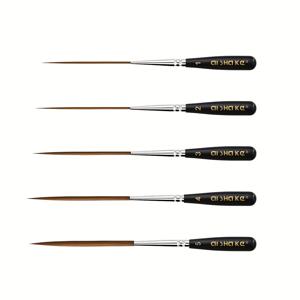 TEMU 5pcs 오일 및 아크릴 페인트 브러시 세트, 긴 머리 라인러 짧은 손잡이 브러시, 다크 세블, 울트라 롱 라운드, 금속 팁 및 나무 손잡이, 오일 워터 컬러 고아시 페인팅에 적합, 40k 모델 미니어처 페인팅, 긴 라인에 이상적, 부드럽고 탄력적, 강한 흡수력 (검정색)