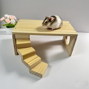 TEMU 2단 재활용 나무 닭 & 햄스터 사료 플랫폼 - 계단 포함, 다목적 펫 케이지 액세서리 및 소동물 둥지 장식 선반