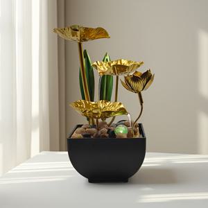 TEMU USB 전원 알로에 베라 & 골든 리프 워터 분수대 - 고급스러운 홈 데코, 진정한 사운드, 내구성 있는 철제 구조, 배터리 불필요, 실내/외 사용에 완벽, 현대적 장식품, 인테리어 물놀이