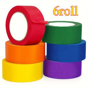 TEMU 6 롤 아름다운 마스킹 테이프, 1.0 인치 x 511.8 인치 - 아름다운 무지개 색상 (빨강, 초록, 파랑, 오렌지, 노랑, 보라색) - 공예, 라벨, 버블 주얼, 파티 장식 및 DIY 프로젝트, 공예 테이프 | 아름다운 테이프 롤 | 종이 테이프