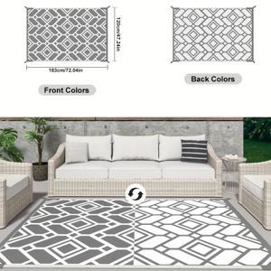 TEMU 대형 리버서블 야외 매트 - 접이식 플라스틱 스트로우 (PP) 기하학 패턴, 날씨에 강한 & 쉬운 세척 가능, 파티오/데크/캠핑/해변용 체커/단색 옵션, 스타일리시 파티오 액세서리, RV 바닥재, 기계제작 품질, RV 소유자용|캠핑매트|캠핑용품