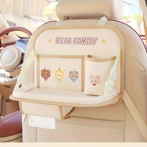 TEMU 럭셔리 차량용 접이식 테이블, 휴지통, 컵홀더 및 휴대폰 홀더가 있는 PU 가죽 시트백 수납가방 - 쉽게 세척 가능한 자동차용