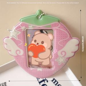 TEMU 그레이 시리즈 3인치 카드 홀더 프레임 - 분실 방지 디자인, 귀여운 캐릭터 & 음표 패턴, ID·팬카드·신용카드 정리함