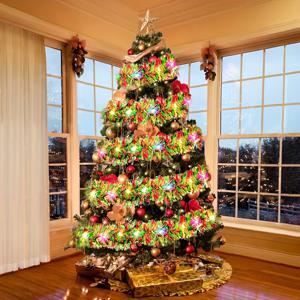 TEMU 16피트 크리스마스 틴셀 가랜드 50개 LED 페어리 스트링 조명 - 다용도 플라스틱 리본 장식, 배터리 구동 (AA 배터리 미포함), 크리스마스, 할로윈, 추수감사절, 새해, 발렌타인데이용