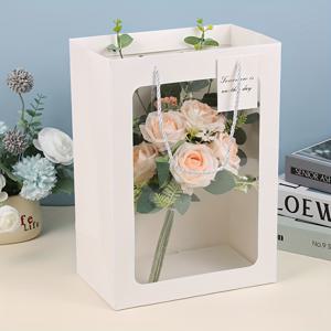 TEMU 10개 세트 헤비듀티 투명 창문 선물 봉투 - 화이트 플로럴 디자인, 웨딩/발렌타인데이/생일 파티용, 꽃다발 포장용, 내구성 있는 플라스틱 소재, 손잡이 포함, 이벤트 선물 가방, 스타일