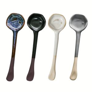 TEMU 4개 빈티지 세라믹 커피 스푼 세트 | 핸드메이드 긴 손잡이 스푼, 루즈 티, 애프터눈 티, 저녁 식사 서빙용