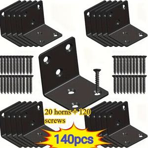 TEMU 140개 헤비듀티 블랙 L자형 금속 브래킷 - 조절 가능한 높이, 사전 천공 설계로 쉬운 조립, 선반·프레임·가구용 다목적 산업용 고정장치, 워크숍 및 차고용 내구성 디자인, 홈 리모델링 액세서리