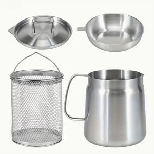 TEMU 304 2L/67oz 스테인리스 스틸 대용량 오일 필터 포트와 튀김 바구니 - 효율적인 오일 여과를 위한 다용도 주방 도구, 인체공학적 손잡이와 부드러운 붓는 입구가 특징으로, 가정 및 레스토랑 사용에 완벽함