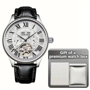 TEMU 남성용 오토매틱 기계식 스켈레톤 & 로마 숫자 시계 - 셀프 와인딩 투르비옹 무무브먼트, 배터리 불필요, 비즈니스, 캐주얼 & 포멀 웨어용 시계 - 데이트 디스플레이 기능의 럭셔리 드레스 워치 (가격 경쟁자)