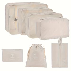 TEMU 7피스 여행 정리 세트 - 옷, 속옷, 신발, 화장품 및 세면도구 가방 포함, 영감을 주는 문구가 있는 수하물 정리함, 효율적이고 스타일리시한 보관 및 옷장 정리, 옷, 속옷 보관용 포장 큐브, 컴팩트 디자인, 강화된 스티칭, 고품질 지퍼, 자주 여행하는 사람들을 위한 비즈니스 여행용