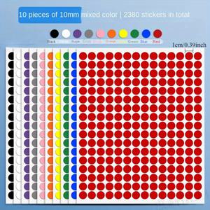TEMU 2380개 글리터 도트 스티커 - 자체 접착식 라운드 컬러풀 점, 반광택 마감, 생동감 있는 색상 (빨강, 파랑, 초록, 노랑, 분홍, 주황, 보라, 검정, 흰색, 갈색, 회색, 베이지) | 수공예용, 재사용 가능 & 쉽게 제거되며 잔여물 없음, DIY, 교실, 오피스, 게시판에 적합한 내구성 있는 종이 레이블